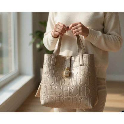 Embossed PU Leather Tote Bag, Large Capacity Letter Design Shoulder Purse